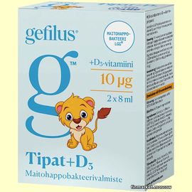 Gefilus Tipat+D3 молочнокислые бактерии + витамин D3. Капли 2х8 мл.