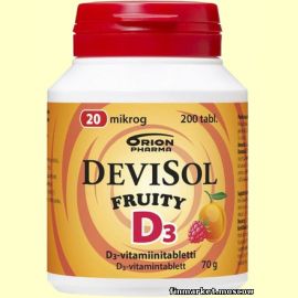 DeviSol Fruity 20 mikrog. Витамин D3 20 мкг. 200 табл.