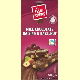 Шоколад молочный fin CARRE Raisins&Hazelnut 200 гр.