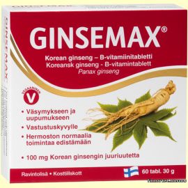 Ginsemax Женьшень корейский (Panax ginseng) и витамины группы B 60 табл.