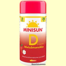 Minisun D-vitamiini 20 мкг. Metsämansikka 200 табл.