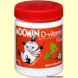 Moomin D-vitamiini 10 мкг. Xylitol-Strawberry 100 табл.