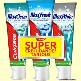 Зубные пасты Colgate Max Fresh, Max White Chrystals, Max Clean 3x75мл