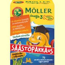 Детские витамины Möller Omega-3 Pikkukalat Hedelmänmakuinen 72 капсулы