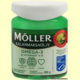 Рыбий жир в капсулах Möller Omega-3 kalanmaksaöljy 120 капсул