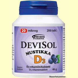 Devisol Mustikka 20 mikrog. Витамин D3 20 мкг. 200 табл.