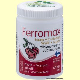 Ferromax Rauta - Acerolatabletti (железо, барбадосская вишня, флавоноиды) 120 табл.
