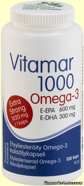 Заказать Vitamar 1000 Omega-3 100 капсул в службе доставки Finmarket-Moscow  - товары из Финляндии в Москве