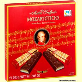 Шоколад тёмный с марципаном и фисташками Maître Truffout Mozart sticks 200 гр.