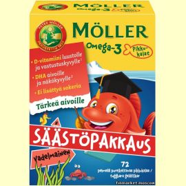 Детские витамины Möller Omega-3 Pikkukalat vadelma (вкус малины) 72 капсулы