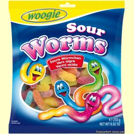 Конфеты жевательные в форме червяков Woogie Sour Worms 250 гр.