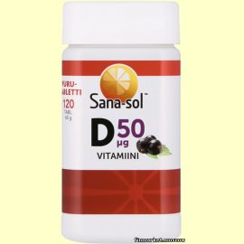 Sana-sol D-vitamiini Mustaherukka 50 мкг. 120 табл.