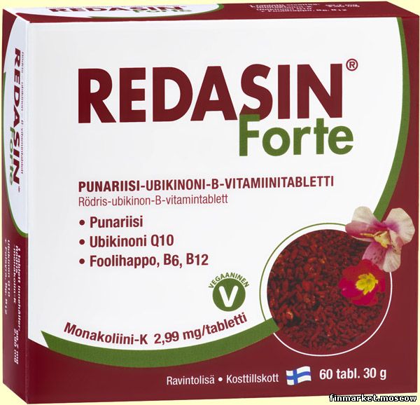 Заказать Redasin® Forte Красный рис, убихинон и витамины группы B 60 табл.  в службе доставки Finmarket-Moscow - товары из Финляндии в Москве