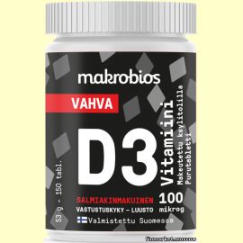 Makrobios Vahva D3-vitamiini salmiakki 100 мкг. 150 табл.