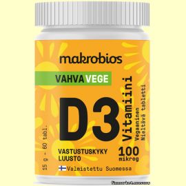 Makrobios Vahva Vege D3-vitamiini Веганские таблетки витамина D3 100 табл.