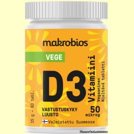 Makrobios Vege D3-Vitamiini Веганские таблетки витамина D3 50 мкг.