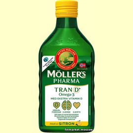 Möller's Pharma tran D+ sitronsmak Рыбий жир с лимоном 250 мл.