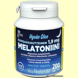 Hyvän Olon Melatoniini 1,9 мг. Мелатонин быстродействующий 200 табл.