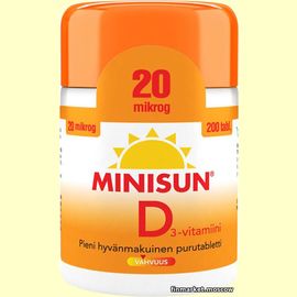 Minisun D3-vitamiini 20 мкг. 200 табл.