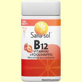 Sana-sol B12-vitamiini + Foolihappo Mansikka 90 табл.